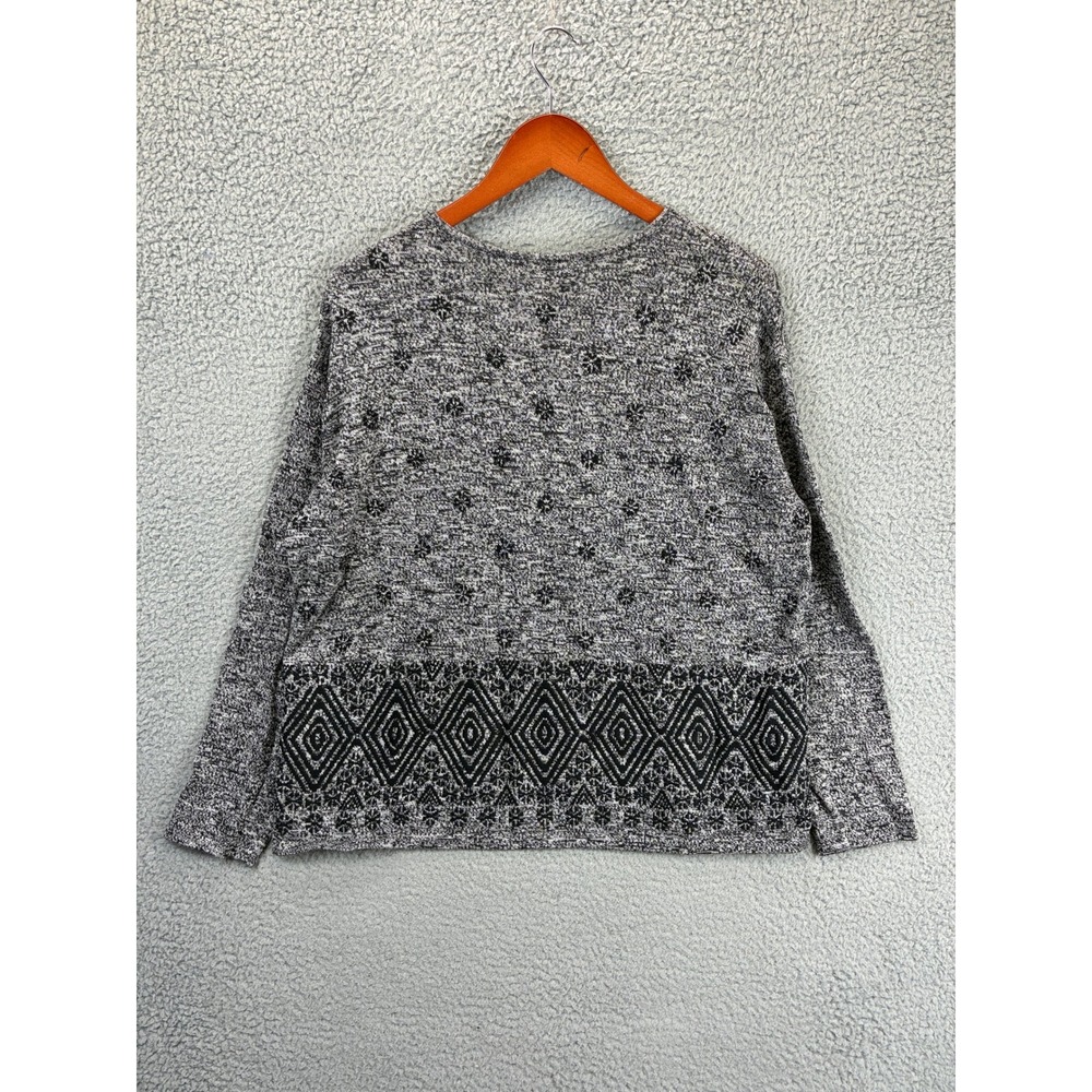 J. Jill Fair Isle Pullover Sweater Womens L Gray Knit Geometric Long Sleeve Cozy - Picture 7 of 8